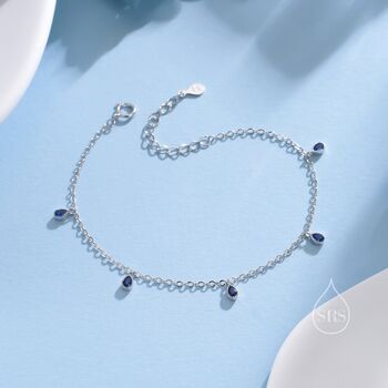 Sapphire Blue Cz Droplet Bracelet In Sterling Silver, 5 of 11