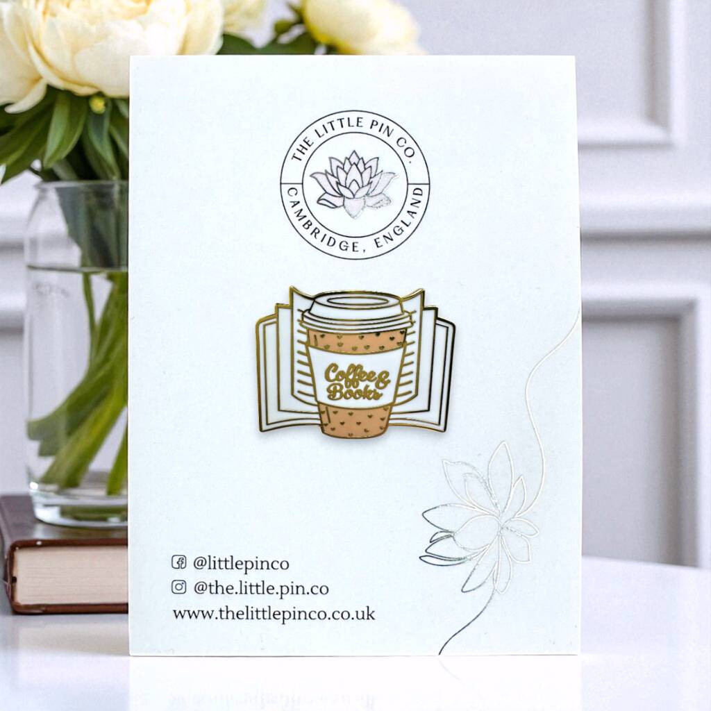 Coffee And Books Hard Enamel Pin Badge, Gifts For Book Lovers, 1 of 8