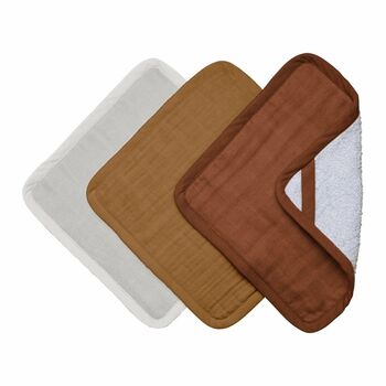 Organic Cotton Set Of Three Wash Cloths Various Colours, 4 of 4