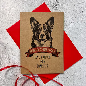 Personalised Corgi Dog Portrait Christmas Card, 2 of 2