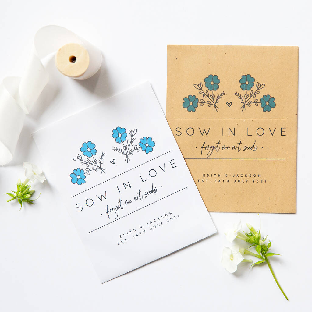 10 'Sow In Love' Forget Me Not Seed Packet Favours, 1 of 5