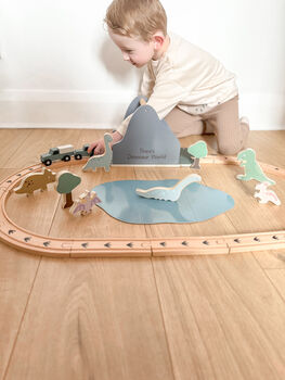 Personalised Wooden Dinosaur World Car Train Set, 9 of 10