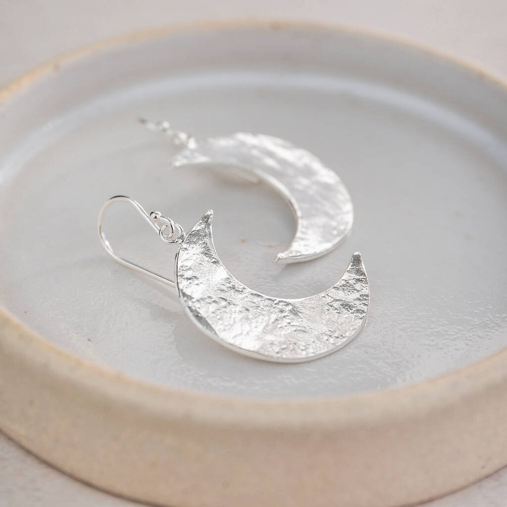 Sterling Silver Large Crescent Moon Earrings, 1 of 3