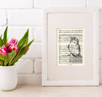 Singing Bird Screen Print On Vintage Sheet Music Paper, 2 of 6