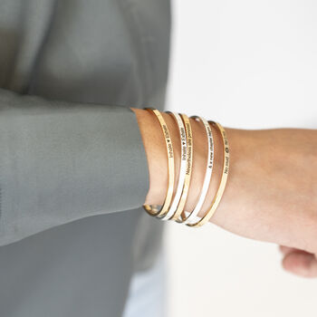 Inspiration Slim Brass Bangles In Gold Or Silver Finish, 6 of 12