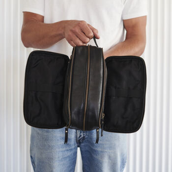 Personalised Fold Out Leather Wash Bag For Men, 7 of 8