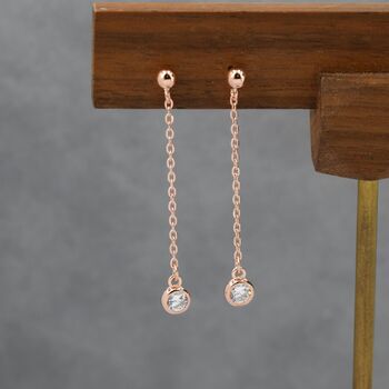 Sterling Silver Dangling Clear Cz Stud Earrings, 7 of 12