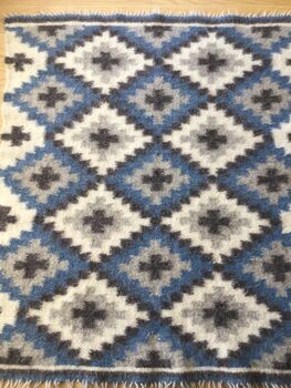 Thick Blue Diamond Sheep Wool Rug Handmade, 6 of 8
