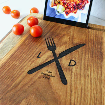 Personalised Oak Wood Chopping Board And iPad Stand, 5 of 7