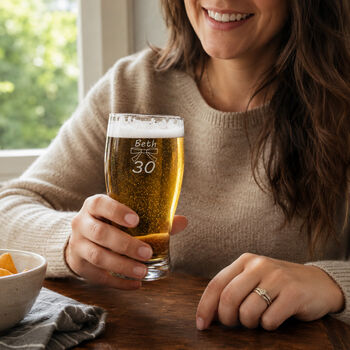 Personalised Pint Glass Engraved For 30th Birthday Gift, 2 of 12