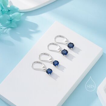 Sapphire Blue Cz Lever Back Hoop In Sterling Silver, 3 of 10