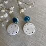 Turquoise Blue Polka Dot Ceramic Earrings, thumbnail 1 of 8
