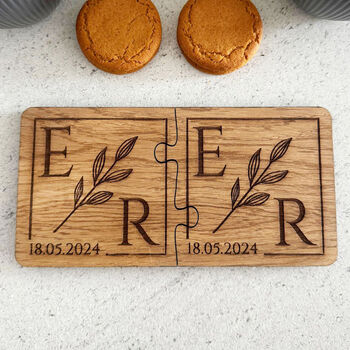 Personalised Oak Veneer Jigsaw Coasters Couple Gift, 2 of 7