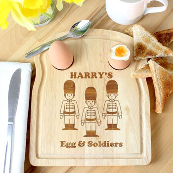 Personalised Soldiers Dippy Egg And Toast Breakfast Board For Him, 2 of 6