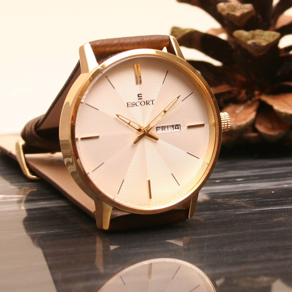 Engraved Brass Watch With Day And Date By