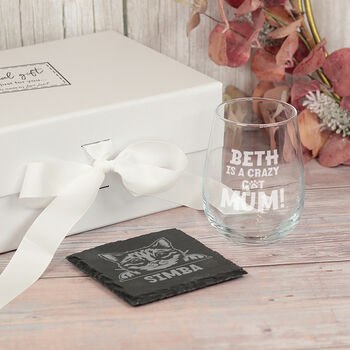 Crazy Cat Mum Stemless Wine Glass Gift Set, 2 of 4