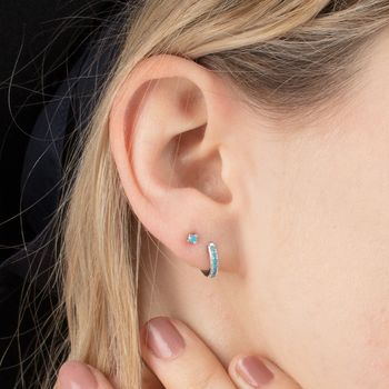 Huggie Hoop Earrings With Turquoise Stones, 7 of 10