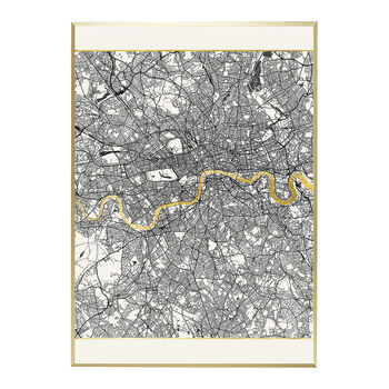 London Triptych Map Screen Prints | White And Gold, 4 of 6