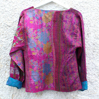 Kantha Handstitched Pink Silk Jacket, 9 of 12