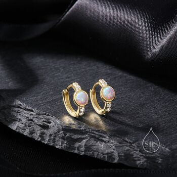 White Opal Cz Huggie Hoop Earrings In Sterling Silver, 4 of 8