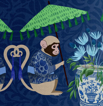 Monkey Parasol, Chinoiserie Lampshade In Blues, 4 of 5