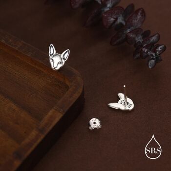 Sphynx Cat Stud Earrings In Sterling Silver, 5 of 11
