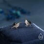 Little Black Bird Stud Earrings In Sterling Silver With Yellow Beak, thumbnail 4 of 10