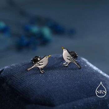 Little Black Bird Stud Earrings In Sterling Silver With Yellow Beak, 4 of 10