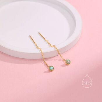 Aqua Green Opal Dot Threader Earrings, 3 of 8