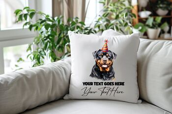 Personalised Rottweiler Birthday Congratulations Party Cushion, 2 of 2