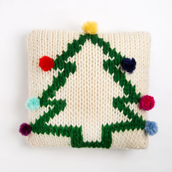 Pom Pom Christmas Tree Cushion Cover Knitting Kit, 2 of 7