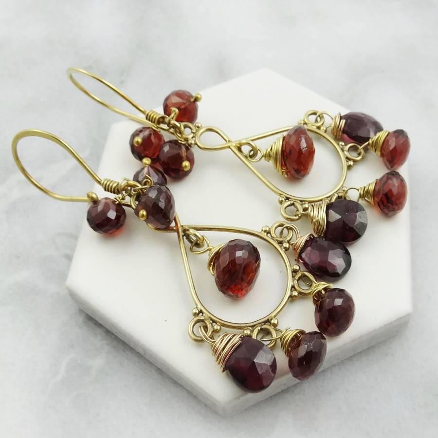 garnet chandelier gold earrings by prisha jewels | notonthehighstreet.com