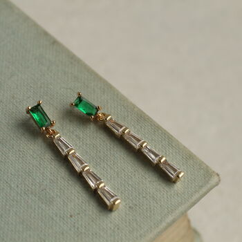 Art Deco Emerald Baguette Drop Earrings, 4 of 6