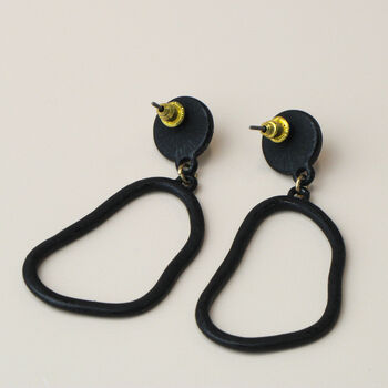 Matte Black And Pearl Wavy Drop Earrings, 2 of 3