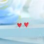 Sterling Silver Red Enamel Glaze Heart Stud Earrings, thumbnail 1 of 12