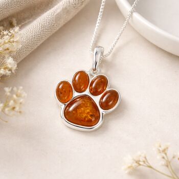 Sterling Silver Amber Paw Print Pendant – 20mm, 2 of 9
