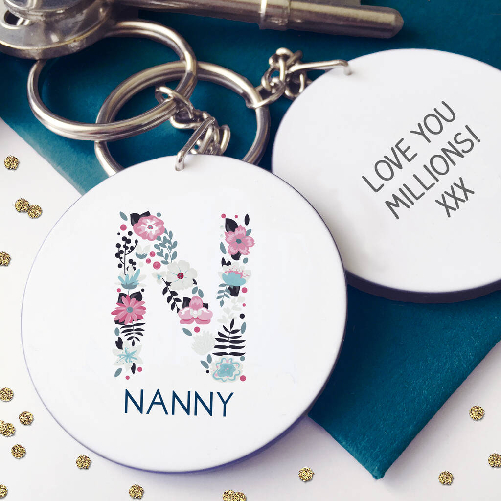 Image of Personalised Floral Initial Nanny / Grandma Keyring