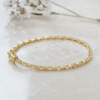 18ct Gold Plated Or Sterling Silver Mixed Cut Cz Tennis Bracelet, 3 of 6