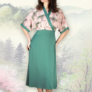 Special Occasion Wrap Dress In Crepe And Cloudpine Silk, 2 of 4
