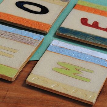 Ceramic Letters Wall Tiles Or Coasters Bright Coloured, 6 of 9