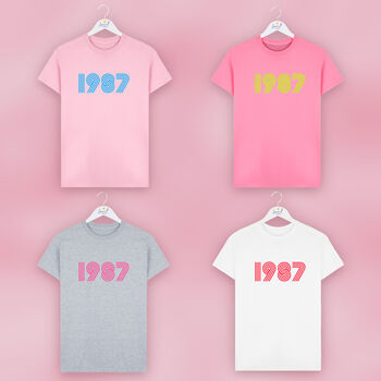 Personalised Retro Disco Font Birth Year T Shirt, 5 of 6