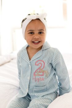 Birthday Gingham Personalised Embroidered Bow Pyjamas Choice Of Ages Available, 4 of 6