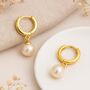 Gold Plated Sterling Silver Pearl Hinged Huggie Hoop Earrings, thumbnail 6 of 6
