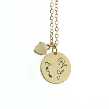 Personalised Birth Flower Matte Heart And Disc Necklace, 7 of 12