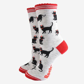 Women's Bamboo Socks Christmas Black Cats, 2 of 5