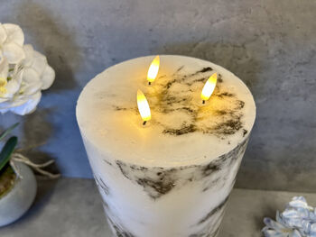 30cm Xl Marbled Grey LED Pillar Candle – Real Wax, 7 of 12