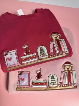 Bookish Christmas Bookshelf Embroidered Sweatshirt, 2 of 5