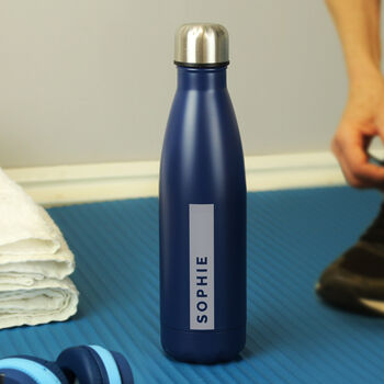 Personalised Rectangle Navy Metal Insulated Drinks Bottle, 5 of 6