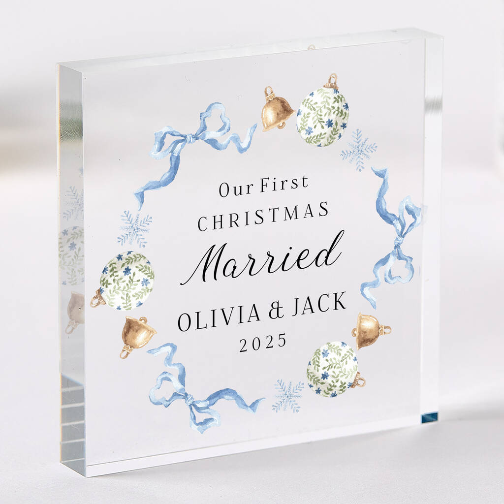 First Christmas Married Acrylic Block Newlywed Gift, 1 of 4