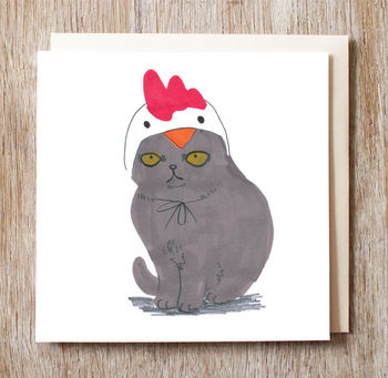Birthday Card Cat In Chicken Hat, 2 of 2